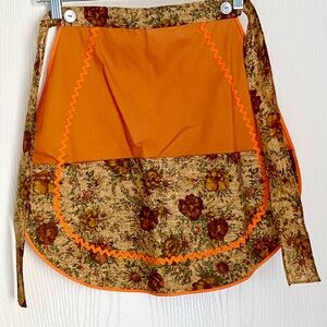 Vintage Floral Orange Half Apron with Trim